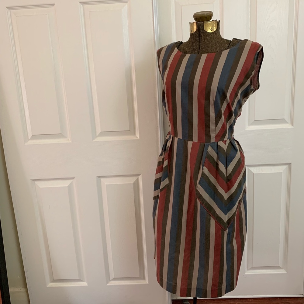 Vintage Striped Sleeveless Midi Dress